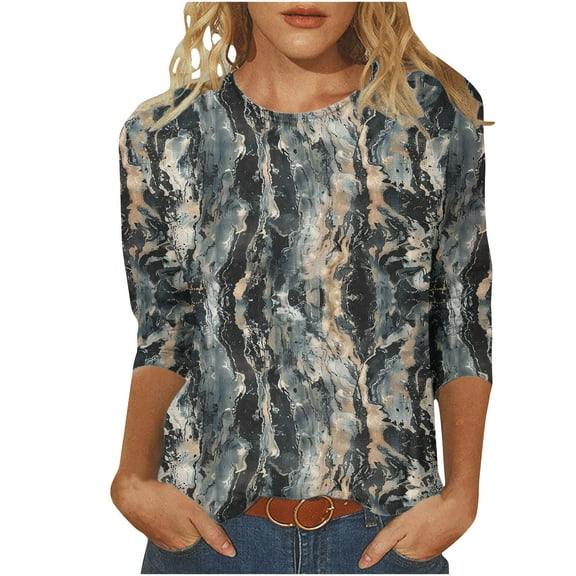 Mingw Early Fall Tee for Women Women's Fashion Tees Casual Crewneck 3/4 Sleeve Loose T Shirt Ladies Blouses Shirts