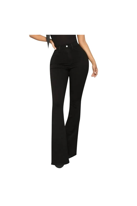 Flare Jeans for Women Bootcut Jeans Timeless Faded Color Women's High Waisted Butt Lifting Stretch Trousers,Black,XL