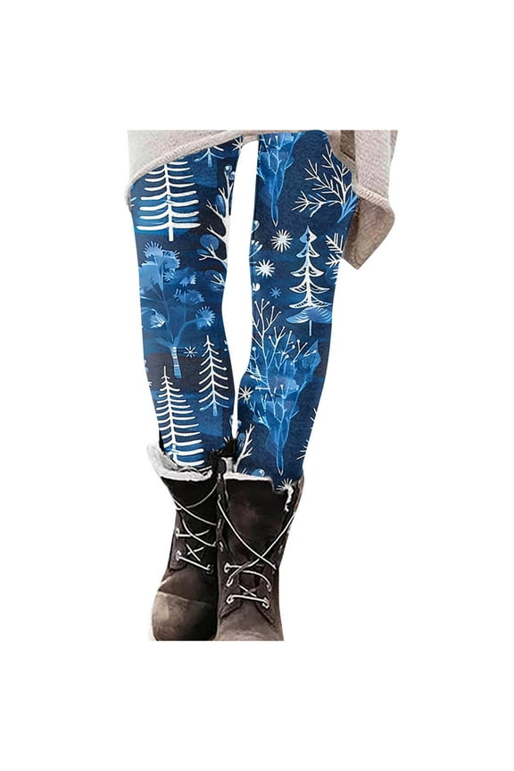 Funny Santa Snowflake Print Costume Holiday Tights Leggings High Waist Workout Leggings Ugly Christmas Yoga Pants Christmas Leggings for Women ,Blue,L