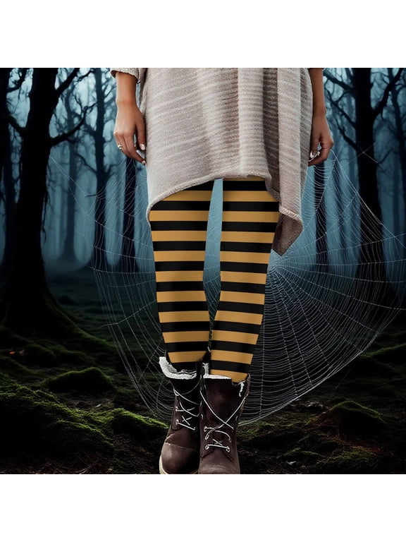 Halloween Striped Print Leggings for Women Sports Fitness Pants Casual Tight Fitting Yoga Pants Stretch Pants,Yellow,3XL