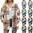 thumbnail image 1 of Mingw Hoddies Shacket for Women Womens Plaid Wool Jacket Thicken Button Down Shacket Jackets for Fall and Winter Season,L, 1 of 6