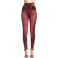 thumbnail image 1 of Mingw Jeans Denim Leggings Leggings for Women Pull on Stretchy High Waisted Skinny Jean Leggings ,Red,Free Size, 1 of 6