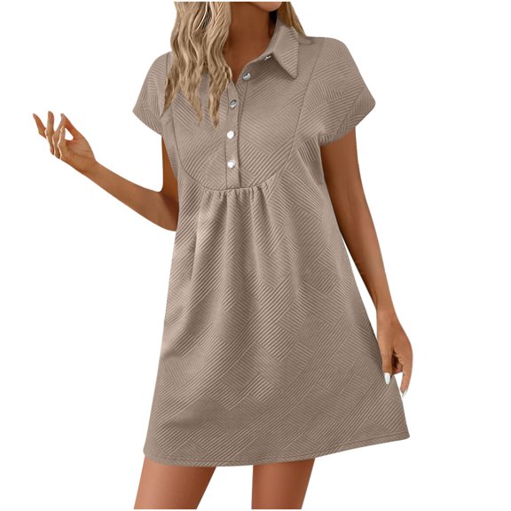 Mingw Ladies Babydoll Dresses Babydoll Short Sleeve Polo Shirt Dress Casual Activewear Solid Color Loose Mini Dresses L