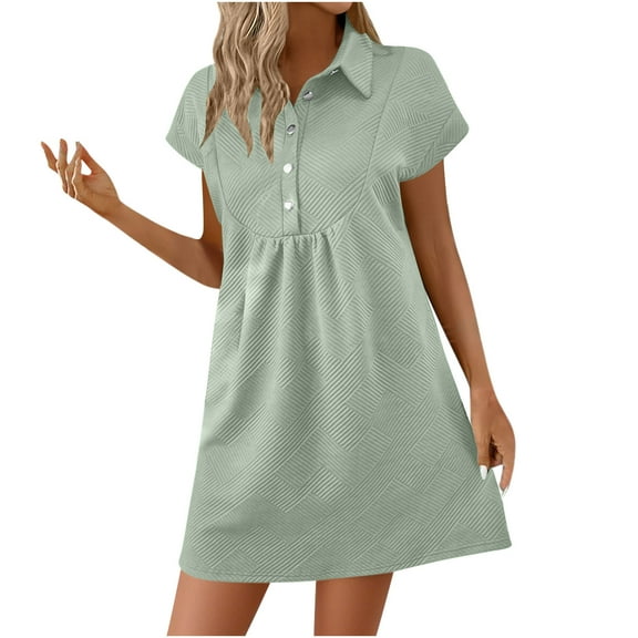 Mingw Ladies Babydoll Dresses Babydoll Short Sleeve Polo Shirt Dress Casual Activewear Solid Color Loose Mini Dresses M