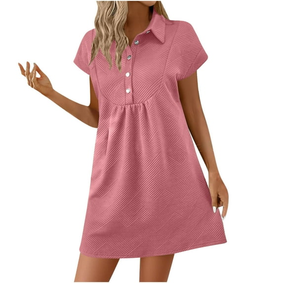 Mingw Ladies Babydoll Dresses Babydoll Short Sleeve Polo Shirt Dress Casual Activewear Solid Color Loose Mini Dresses S