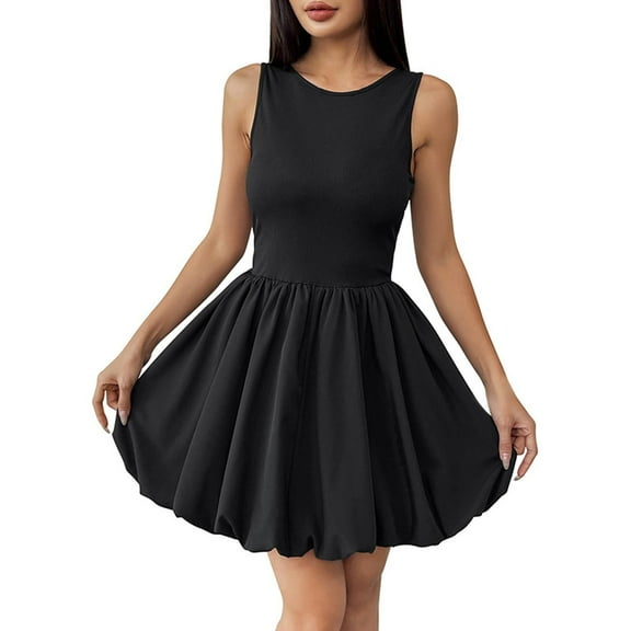 Mingw Ladies Babydoll Dresses Sleeveless Classic Fit Timeless Black Babydoll Dress Elegant Mini Dresses XL