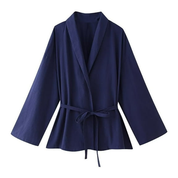 Mingw Lightweight Bell Sleeve For Women Waffle Soft Long Lasting Cotton Coat ,Dark Blue,M