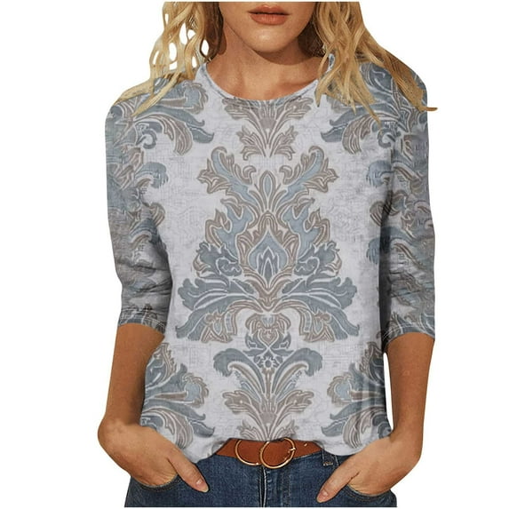 Mingw M 3/4 Length Sleeve Tops Summer Print Womens Casual Pullover Tee Shirts Comfy Timeless Tunic Blouses
