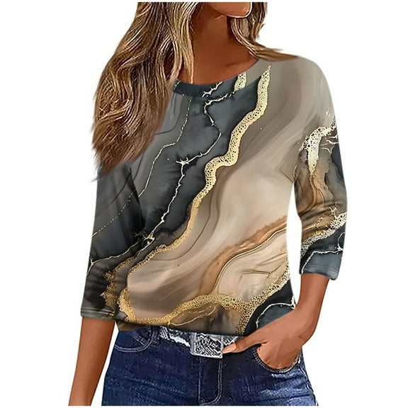 Mingw M Casual Pullover Tee Shirts Summer Print 3/4 Length Sleeve Tops Womens Comfy Timeless Tunic Blouses