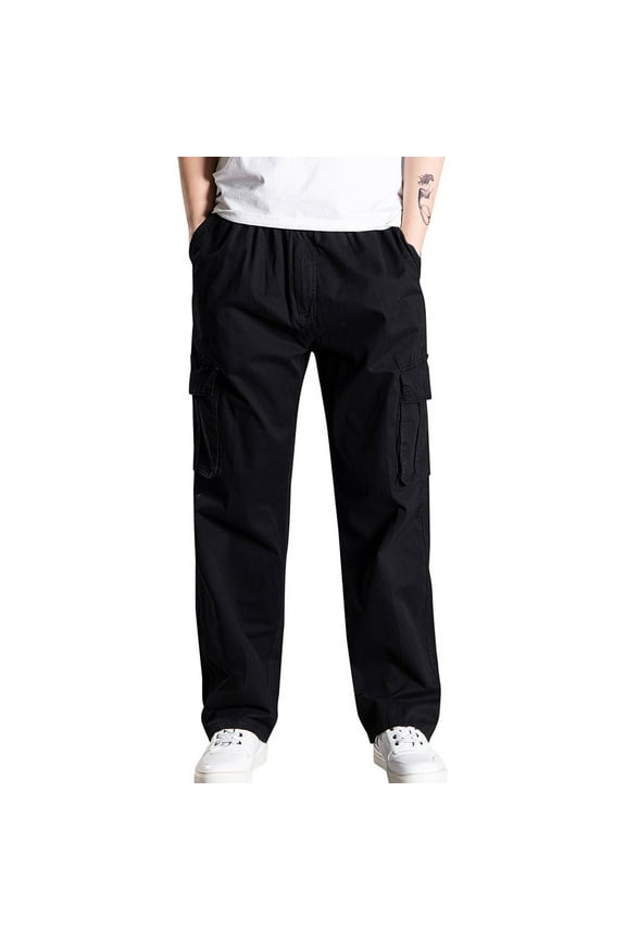 Mingw Men's Cargo Pants Tactical Loose Fit Trousers Work Wear Combat Rugged Multi Pocket Full Pants ,Black,6XL