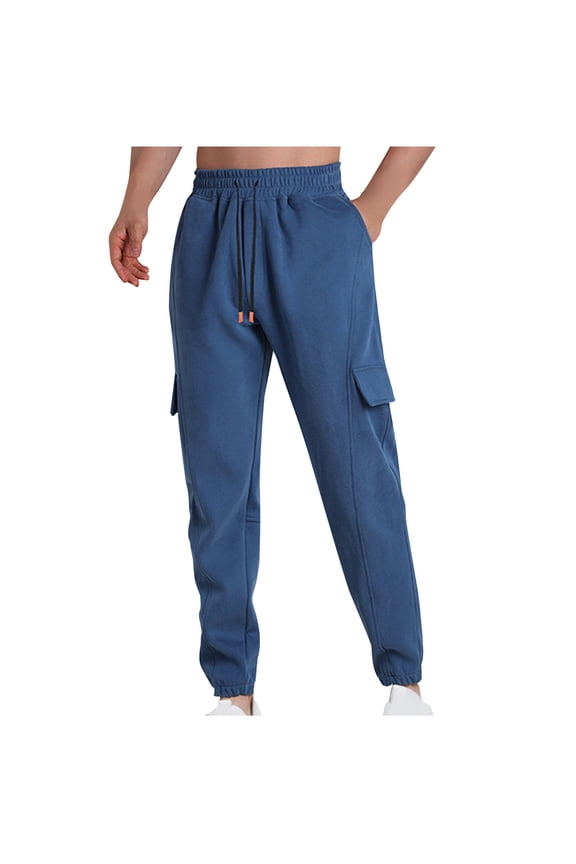 Mingw Men's Joggers Rugged and Versatile Tactical Pants Comfortable Soft Casual Cargo Pants Trousers Full Length Pants,Blue,L