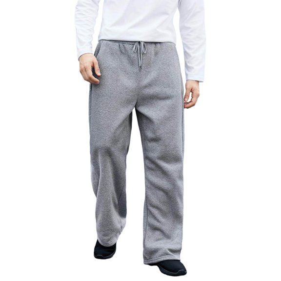 Mingw Men's Solid Color Sweatpants Waist Drawstring Straight Leg Wide Leg Pants Sports Pants with Pockets