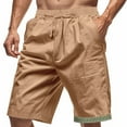 thumbnail image 1 of Mingw Mens Shorts Men Versatile Retro Flax Breathable Drawstring Elastic Waist Beach Shorts, 1 of 5