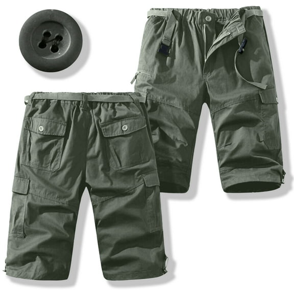 Mingw Mens Shorts Men's Cargo Pants Elastic Waistband Button Fly Pants Flat Front Shorts