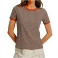 thumbnail image 1 of Mingw Slim Fit T Shirts for Women Women's Summer Striped T Shirt Colorblock Short Sleeve Round Neck Top, 1 of 4