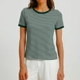 thumbnail image 1 of Mingw Slim Fit T Shirts for Women Women's Summer Striped T Shirt Colorblock Short Sleeve Round Neck Top, 1 of 4
