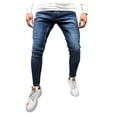 thumbnail image 1 of Mingw Navy Slim Fit Denim Pants for Men Classic Fit Straight Leg Flat Front Jeans, 1 of 6