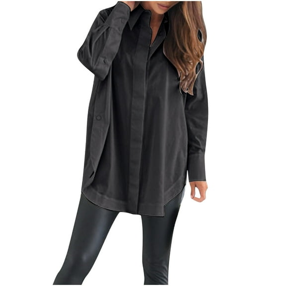 Mingw Office Fit Comfort Shirts for Women Dress Long Sleeve Top Botton Down Tees for Formal Occasion,Black,M