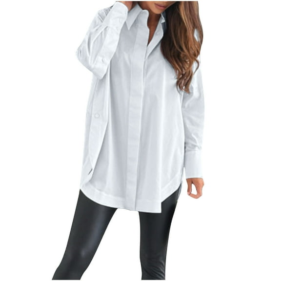 Mingw Office Fit Comfort Shirts for Women Dress Long Sleeve Top Botton Down Tees for Formal Occasion,White,M