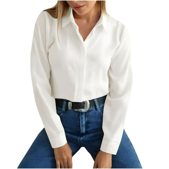 Mingw Office Fit Comfort Shirts for Women Dress Long Sleeve Top Botton Down Tees for Formal Occasion,White,S