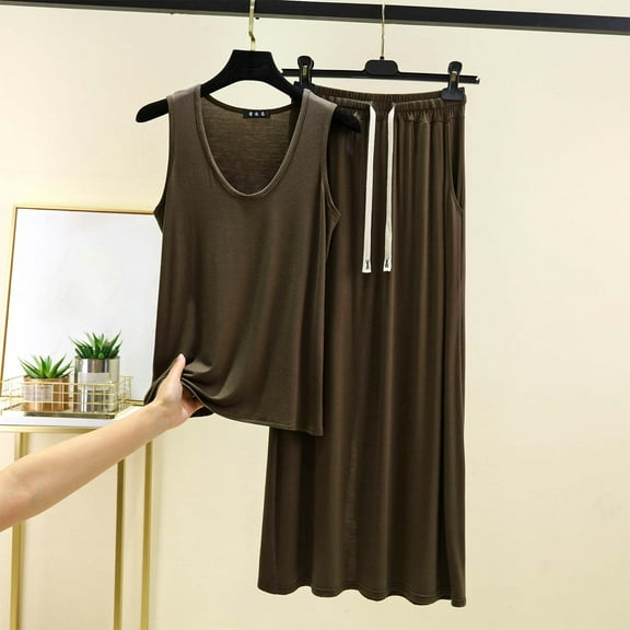 Mingw Pajamas for Women Set Fashion Women's Solid Color Round Neck High Waist Half Length Skirt Pajama Set