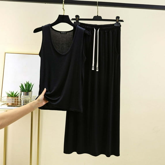 Mingw Pajamas for Women Set Fashion Women's Solid Color Round Neck High Waist Half Length Skirt Pajama Set