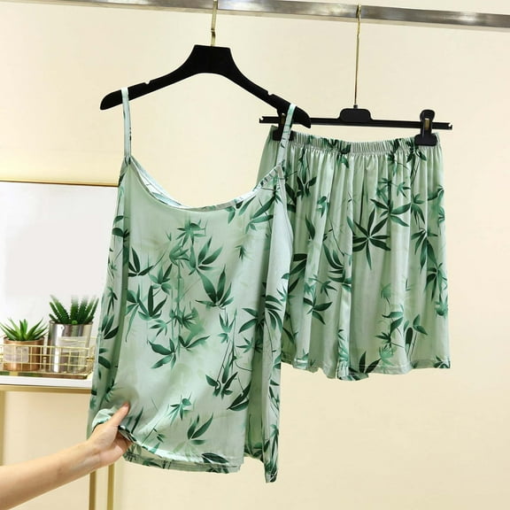 Mingw Pajamas for Women Set Women's Floral Spaghetti Strap Pajama Set Silky Cooling Sleepwear for Summer and Tropical Travel