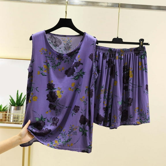 Mingw Pajamas for Women Set Women's Loose Floral Printed Sleeveless Tank Top Matched Equal color Pant for Bedtime and Slumber Party