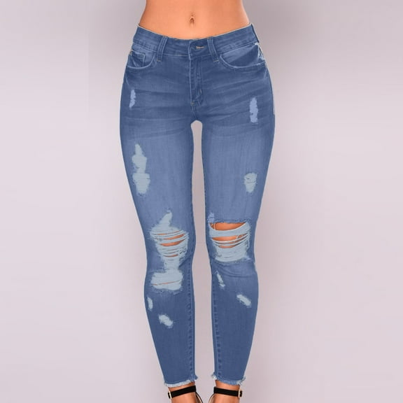 Mingw Pants for Women Women's Solid Color Ripped Trousers Casual Pants With Pockets