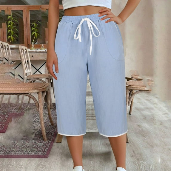 Mingw Plus Size Clothes for Women Oversized Drawstring Casual Capri Pant,Sizes:L-4XL