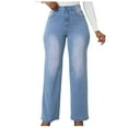 thumbnail image 1 of Mingw Plus Size Jeans for Women Ankle Legth Jean Pants Stretchy Denim Jeans High Waisted Faded Color Baggy Trouser with Pockets ,Light Blue,XL, 1 of 6