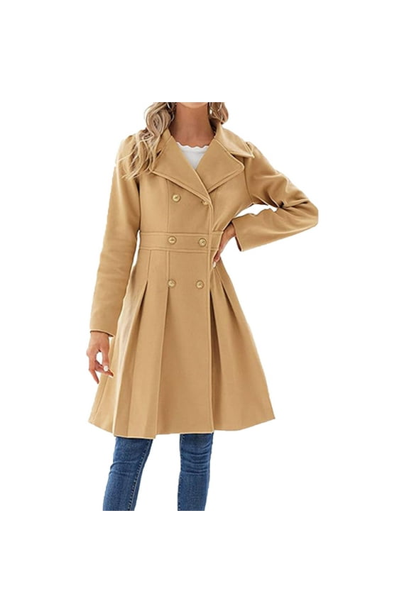 Princess Coat for Women Wool Coat Double Breasted Pea Coat Windproof Winter Trench Clothes,2XL,Khaki