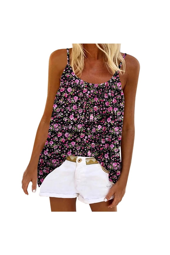 Retro Tank Top for Women Summer Floral Flower Vibrant Color Round Neck Tank Top Tunic Loose Fit Sleeveless Summer Essential Top