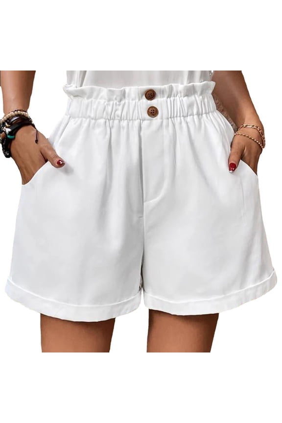 Shorts for Women Women's Mid Rise Shorts Elastic Comfortable Button Down Waist Denim Shorts