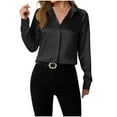 thumbnail image 1 of Mingw Silk Button Down Shirts Satin Blouses for Women Casual Long Sleeve Shirt Business Office Work Tunic Tops ,Black,M, 1 of 5