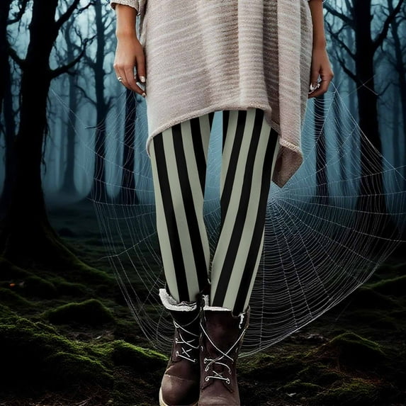 Mingw Striped Print Halloween Leggings for Women Sports Fitness Pants Casual Tight Fitting Yoga Pants Stretch Pants,Khaki,XL