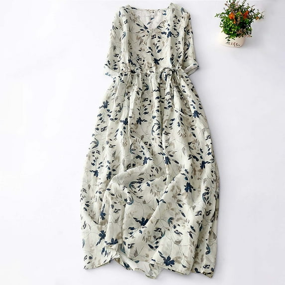 Mingw Summer Dresses for Women 2025 Summer Dress V Neck Flutter Short Sleeve Smocked Ruffle Tiered Floral Maxi Dress 2025