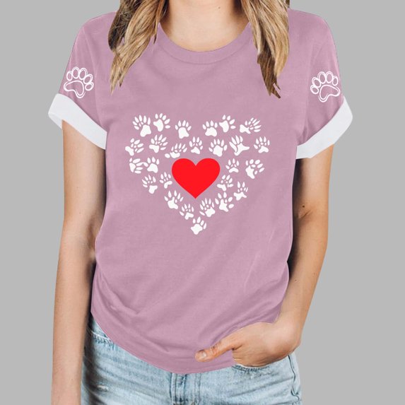 Mingw T Shirts for Women Round Neck Tee Comfortable Fabric Tops Summer love Graphic T Shirt for Women Blouse