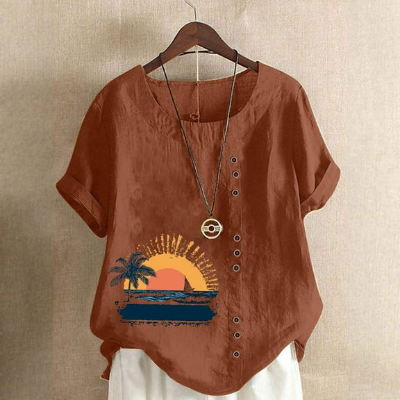 Mingw T Shirts for Women Summer Cooling Graphic Print T Shirt Round Neck Tee Comfortable Fabric Tops for Women Blouse