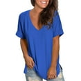 thumbnail image 1 of Mingw T Shirts for Women Women's Casual Comfort V Neck Drop Shoulder Tee with Cuffed Sleeves, 1 of 6