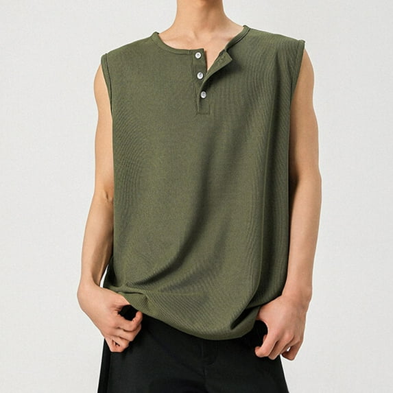 Mingw Tank Tops for Men Men's Vintage Button Down Leisure Fitness Tank Top Lounge T Shirt
