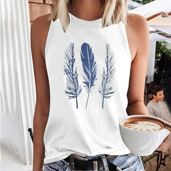 Mingw Tank Tops for Women Plus Size Women Sleeveless Summer Casual Tops Round Neck Printing Sleeveless Vest Tops