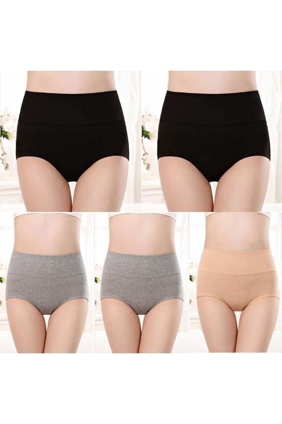 Underwear Women Pack Women's Large Size High Waist Cotton Soft Breathable Stretch Seamless Briefs M-4XL,5-Pack,Available in Multi colors