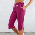 thumbnail image 1 of Mingw Vibrant Capris Chino Pants Women Solid Color Elastic Waist Sports Casual Capris Pants With Side Pockets,Hot Pink,L, 1 of 6