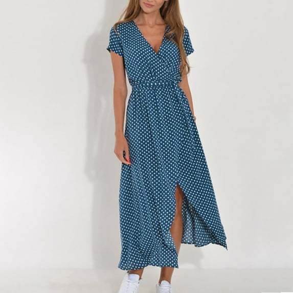 Mingw Wedding Guest Dress Summer New Women's European And-neck Printed Lace Up Dress Short Sleeved-neck And Ankle Dress