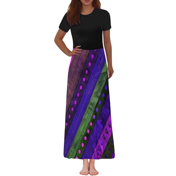 Mingw Wedding Guest Dress Women's Fashion Printed Short Sleeve Round-Neck Ankle Dress