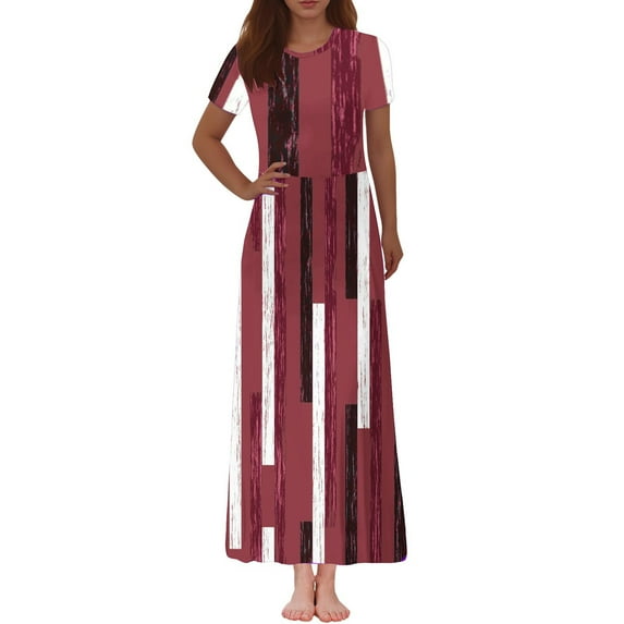 Mingw Wedding Guest Dress Women's Fashion Printed Short Sleeve Round-Neck Ankle Dress