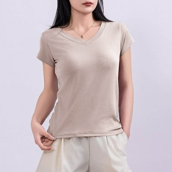 Mingw Women Clothes Women's Casual Short Sleeve T Shirt V Neck Tee Home Blouses