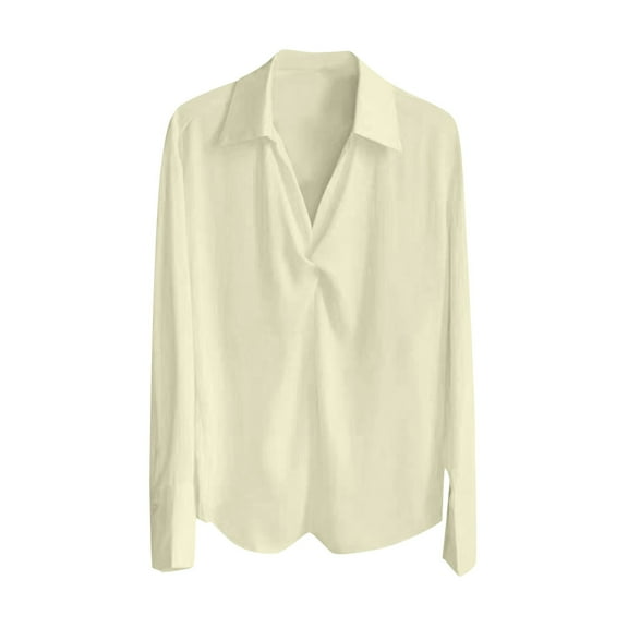 Mingw Women's Elegant Dress Chiffon Blouse Long Sleeve Work Office Ruffle V Neck Satin Shirt for Formal Occasion ,Green,L