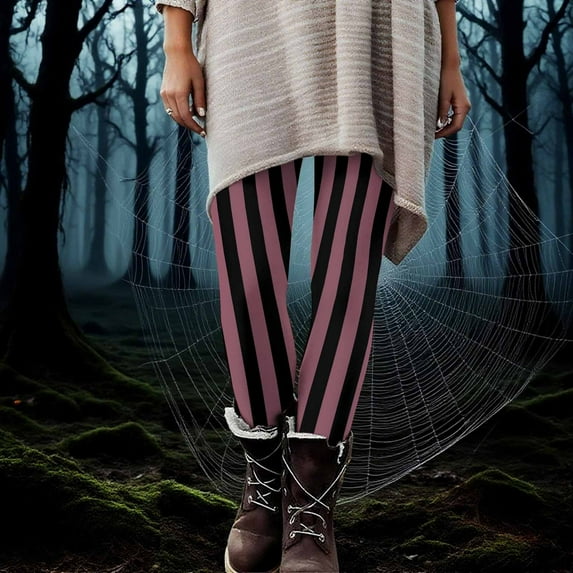 Mingw Women's Halloween Striped Print Leggings Tight Yoga Pants Stretch Pants Sports Fitness Pants Casual Tight Fitting Trousers,Watermelon Red,XL